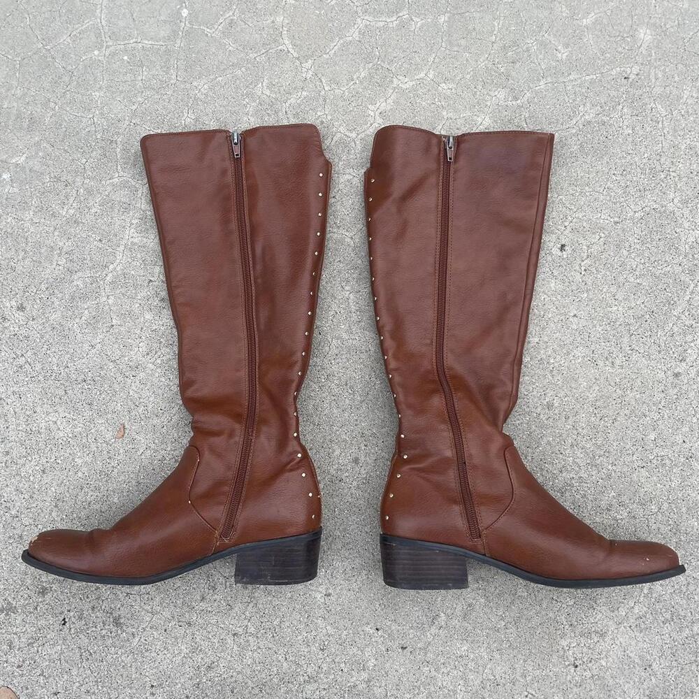 Vintage western brown leather bar lII knee-high boots with studded detailing
